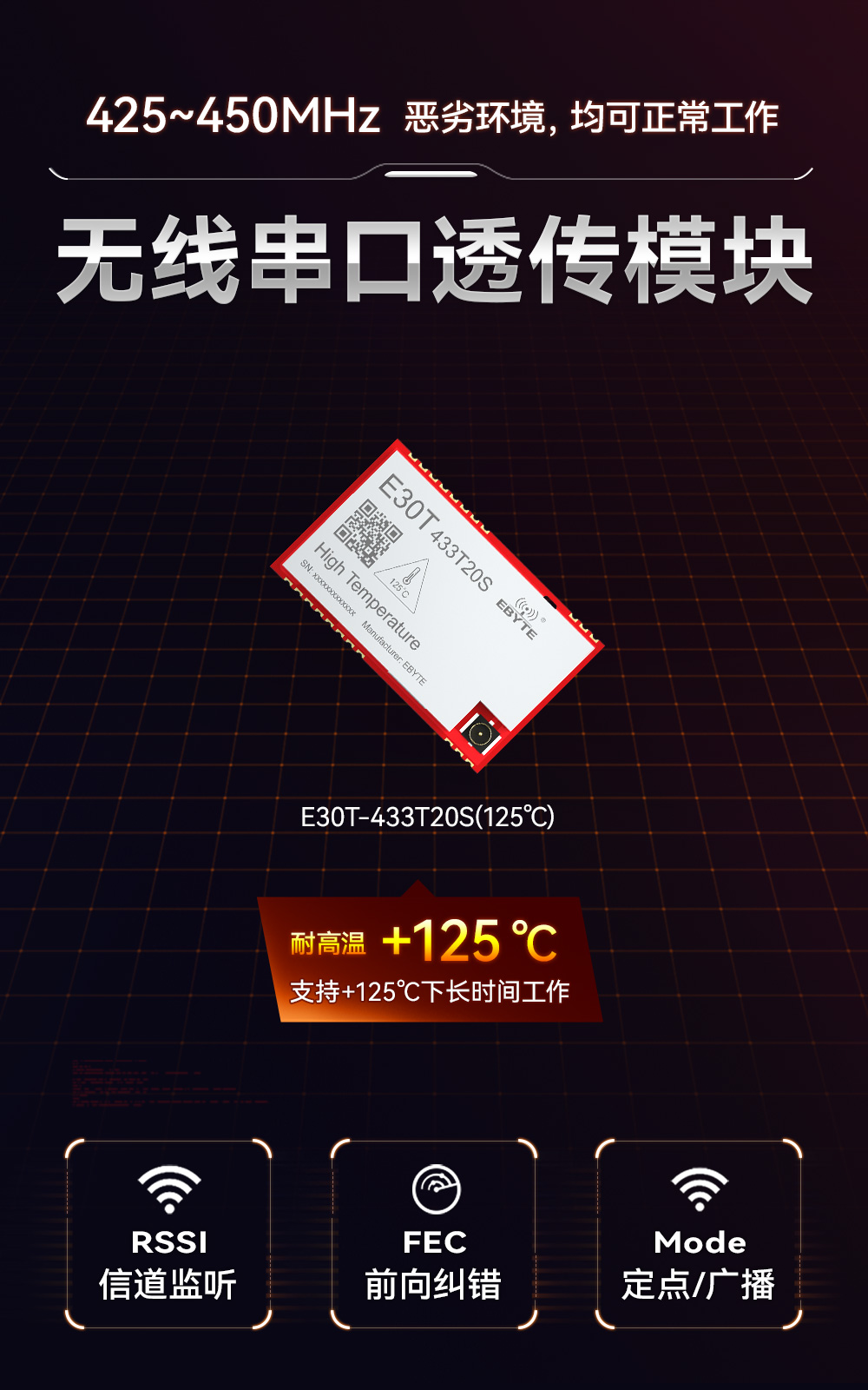 E30T-433T20S(125℃)耐高溫?zé)o線串口模塊詳情簡(jiǎn)介 (1)