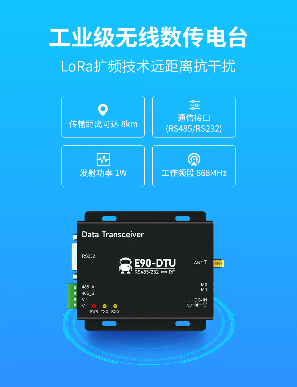 E90-DTU(900L30)-V8 lora擴頻數傳電臺  (1)